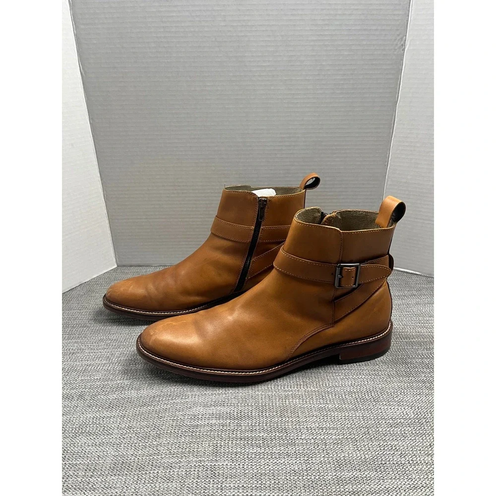 Banana Republic Leather Jodhpur Ankle Boots Mens 11 Brown Zip Buckle Straps